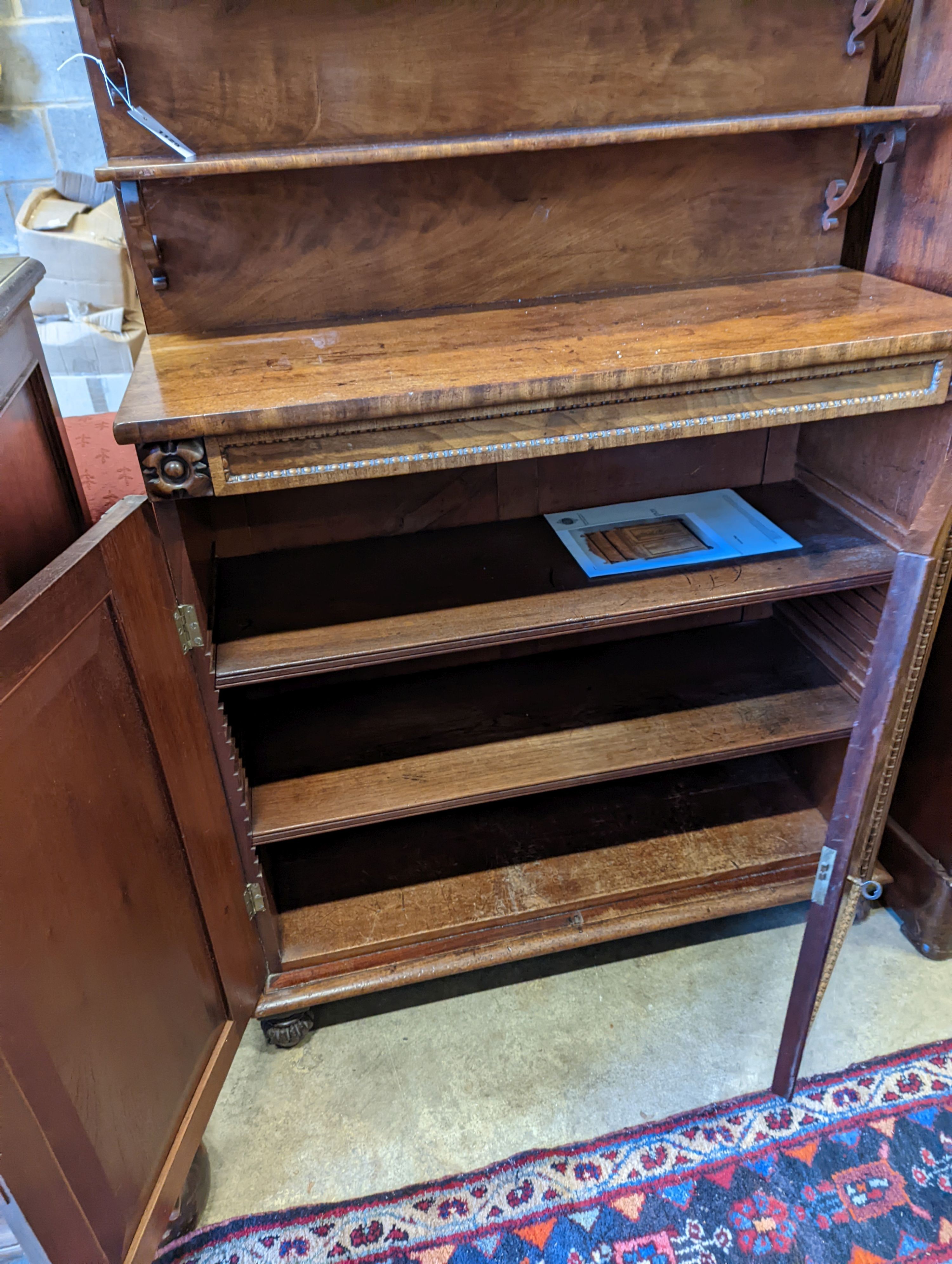 A Regency flamed mahogany chiffonier, width 94cm, depth 38cm, height 143cm